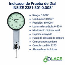 Indicador de Prueba de Dial INSIZE 2381-301 0.008"