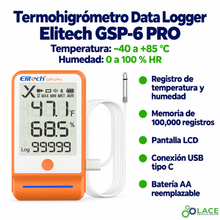 Termohigrómetro Data Logger Elitech GSP-6 PRO -40 °C ~ 85 °C 0% HR ~ 100% HR
