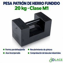 Pesa patrón paralelepípeda de hierro fundido LACE de 20 kg clase M1