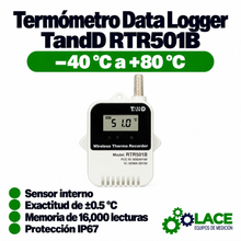 Termómetro Data Logger TandD RTR501B de Sensor Interno -40 a 80°C