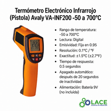 Termómetro Electrónico Infrarrojo (Pistola) Avaly VA-INF200 -50 a 700°C