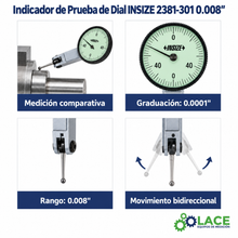 Indicador de Prueba de Dial INSIZE 2381-301 0.008"