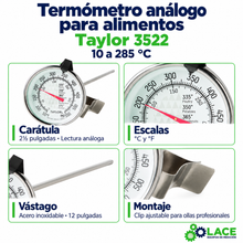 Termómetro análogo para alimentos Taylor 3522 – 10 a 285 °C