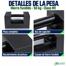 Pesa patrón paralelepípeda de hierro fundido LACE de 50 kg clase M1