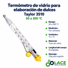 Termómetro de vidrio para elaboración de dulces Taylor 3510 – 50 a 200 °C