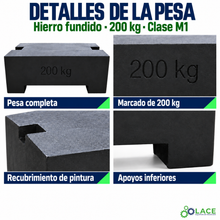 Pesa patrón paralelepípeda de hierro fundido LACE de 200 kg clase M1