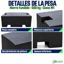 Pesa patrón paralelepípeda de hierro fundido LACE de 500 kg clase M1