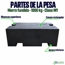 Pesa patrón paralelepípeda de hierro fundido LACE de 1000 kg clase M1