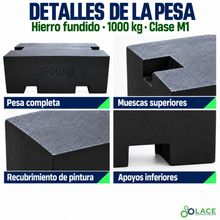 Pesa patrón paralelepípeda de hierro fundido LACE de 1000 kg clase M1