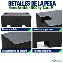Pesa patrón paralelepípeda de hierro fundido LACE de 2000 kg clase M1