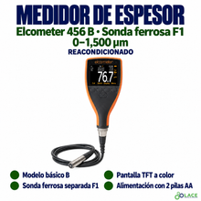 Medidor de espesor de revestimientos Elcometer 456 B con sonda ferrosa F1 (0–1,500 µm) — Reacondicionado