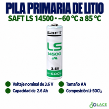 Pila primaria de litio SAFT LS 14500, de -60 °C a 85 °C