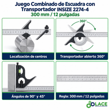 Juego Combinado de Escuadra con Transportador INSIZE 2274-4 300 mm / 12"