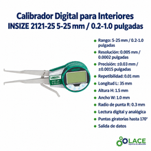 Calibrador Digital para Interiores INSIZE 2121-25 5-25 mm / 0.2-1.0"