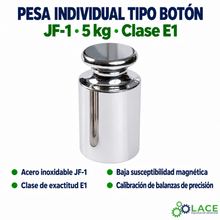 Pesa individual tipo botón en acero inoxidable JF-1 LACE de 5 kg clase E1