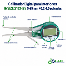 Calibrador Digital para Interiores INSIZE 2121-25 5-25 mm / 0.2-1.0"