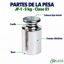 Pesa individual tipo botón en acero inoxidable JF-1 LACE de 5 kg clase E1