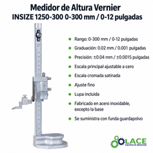 Medidor de Altura Vernier INSIZE 1250-300 0-300 mm / 0-12"