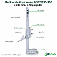 Medidor de Altura Vernier INSIZE 1250-300 0-300 mm / 0-12"