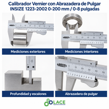 Calibrador Vernier con Abrazadera de Pulgar INSIZE 1223-2002 0-200 mm / 0-8"