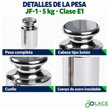 Pesa individual tipo botón en acero inoxidable JF-1 LACE de 5 kg clase E1