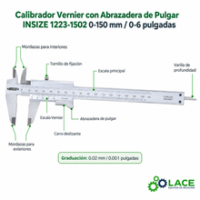 Calibrador Vernier con Abrazadera de Pulgar INSIZE 1223-1502 0-150 mm / 0-6"