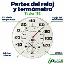 Reloj y termómetro de pared Taylor 162 -40 a 40 °C / -40 a 120 °F y 12 horas