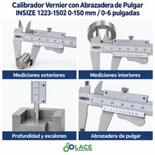 Calibrador Vernier con Abrazadera de Pulgar INSIZE 1223-1502 0-150 mm / 0-6"