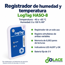 Termohigrómetro DataLogger desechable LogTag HASO-8 -40 °C a +85 °C / 0 a 100% HR