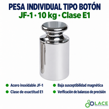 Pesa individual tipo botón en acero inoxidable JF-1 LACE de 10 kg clase E1