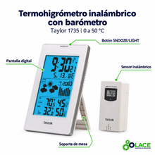 Termohigrometro Inalámbrico Con Barómetro 0°C a 50°C Taylor 1735