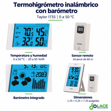 Termohigrometro Inalámbrico Con Barómetro 0°C a 50°C Taylor 1735