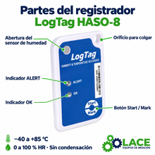 Termohigrómetro DataLogger desechable LogTag HASO-8 -40 °C a +85 °C / 0 a 100% HR