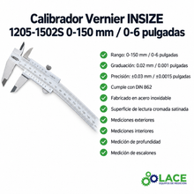 Calibrador Vernier INSIZE 1205-1502S 0-150 mm / 0-6"
