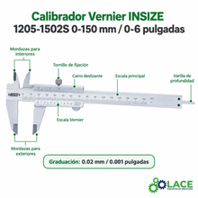 Calibrador Vernier INSIZE 1205-1502S 0-150 mm / 0-6"