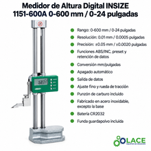 Medidor de Altura Digital INSIZE 1151-600A 0-600 mm / 0-24"
