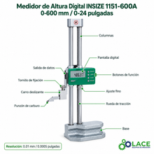 Medidor de Altura Digital INSIZE 1151-600A 0-600 mm / 0-24"