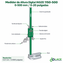 Medidor de Altura Digital INSIZE 1150-500 0-500 mm / 0-20"