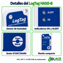 Termohigrómetro DataLogger desechable LogTag HASO-8 -40 °C a +85 °C / 0 a 100% HR