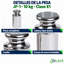 Pesa individual tipo botón en acero inoxidable JF-1 LACE de 10 kg clase E1