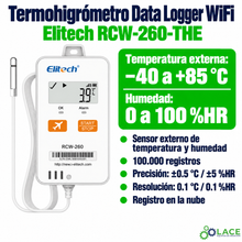 Termohigrómetro Data Logger WiFi con sensor externo Elitech RCW-260-THE -40°C a 85°C y 0% HR a 100% HR