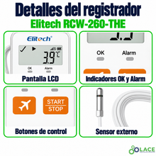 Termohigrómetro Data Logger WiFi con sensor externo Elitech RCW-260-THE -40°C a 85°C y 0% HR a 100% HR