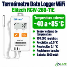 Termómetro Data Logger WiFi con sensor externo Elitech RCW-260-TE -40°C a 85°C