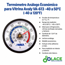Termómetro Análogo Económico para Vitrina Avaly VA-613 -40 a 50°C (-40 a 120°F)