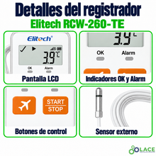 Termómetro Data Logger WiFi con sensor externo Elitech RCW-260-TE -40°C a 85°C
