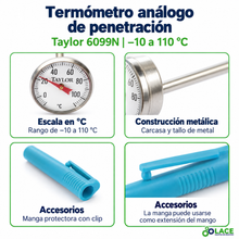 Termómetro Análogo De Penetración Taylor 6099N -10° A 110°C