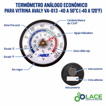 Termómetro Análogo Económico para Vitrina Avaly VA-613 -40 a 50°C (-40 a 120°F)