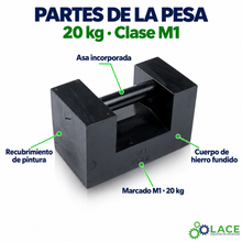 Pesa patrón paralelepípeda de hierro fundido LACE de 20 kg clase M1