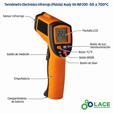 Termómetro Electrónico Infrarrojo (Pistola) Avaly VA-INF200 -50 a 700°C