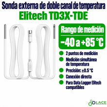 Sonda externa de doble canal de temperatura para Data Logger Elitech TD3X-TDE (-40 °C a 85 °C)